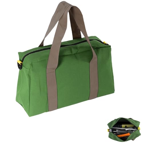 Small Tool Bag, Canvas Wide Mouth Tool Bag, Large Capacity Tool Bags for Men, Portable Home Tool Organizer for Storage Handbag for Screwdrivers, Wrench, Plier, Nails, Pliers Repair Hand Tools -12 Inch - color: Green, size: 12 Inch