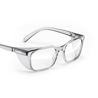Stoggles Rectangle Z87.1 Certified Safety Glasses, Blue-Light, UV Blocking Lens, Top & Side Shield, Anti-Fog, Stylish Eyewear - color: Charcoal, size: Medium Low Bridge Fit