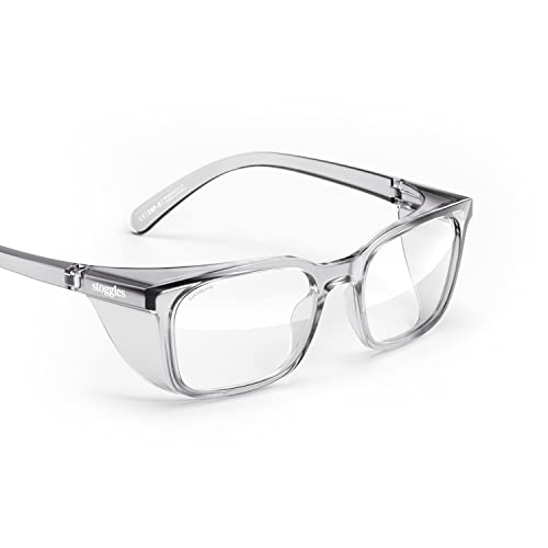 Stoggles Rectangle Z87.1 Certified Safety Glasses, Blue-Light, UV Blocking Lens, Top & Side Shield, Anti-Fog, Stylish Eyewear - color: Charcoal, size: Medium Low Bridge Fit
