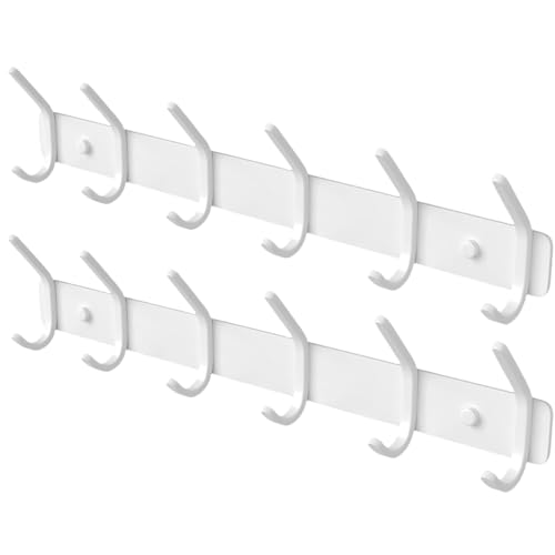 GWAAZXGZ Coat Rack Wall Mount Hooks - 15 Inch Matte White Metal 6-Hook Organizer Wall Mounted, Modern Kids Room, Entryway & Bathroom Hanger for Beach Towels, Coats, Purses, Bags (2 Pack) - color: White, size: 2 Pack