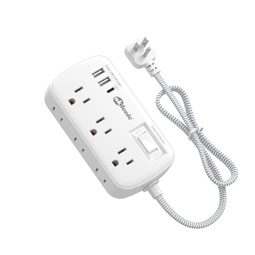 Short Extension Cord 2 Foot - Flat Plug Small Power Strip Surge Protetor with 6 Outlets 3 USB (5V/3.4A 17W) Charging Ports, Multi Plug Wall Outlet Splitter for Home Office Dorm Roomc, White - size: 2 FT, style: 6AC+2U1C