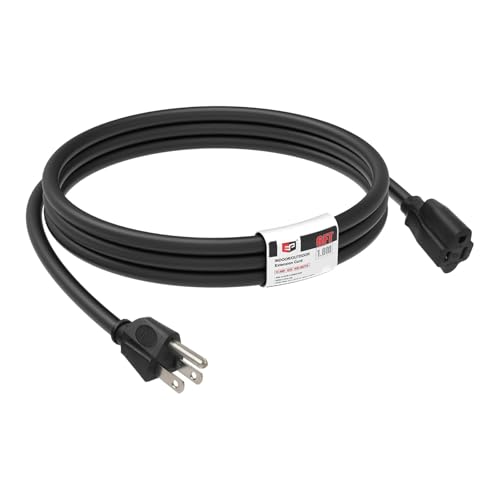 EP 6FT Black Outdoor Extension Cord, 16/3 SJTW Heavy Duty Waterproof, 3 Prong Grounded Plug, 13A 1625W 16AWG, Cold-Resistant Flexible Power Cable for Garden, Home, Christmas Lights - color: Black, size: 6ft-1PK