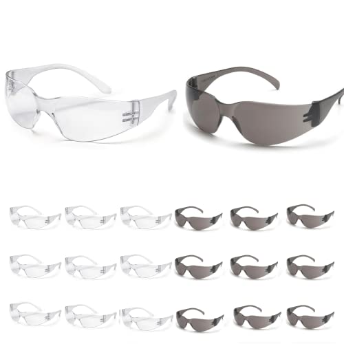 ATERET Protective Polycarbonate Safety Glasses White For Nurses Mechanic Electrician Saftey Glasses Goggles Anti Fog Eye Goggles Safety Protection (24 Pairs, Grey&Clear) - color: Combo (Clear&grey), size: 24 pairs