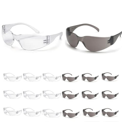ATERET Protective Polycarbonate Safety Glasses White For Nurses Mechanic Electrician Saftey Glasses Goggles Anti Fog Eye Goggles Safety Protection (24 Pairs, Grey&Clear) - color: Combo (Clear&grey), size: 24 pairs