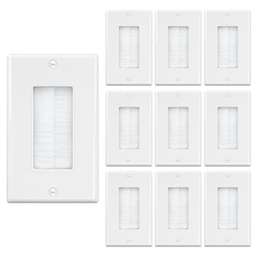 Iwillink Brush Wall Plate (10 Pack), Cable Pass Through Insert for Wires, Single Gang Cable Access Strap, Wall Socket for HDTV, Home Theater Systems - color: White, size: 10pack