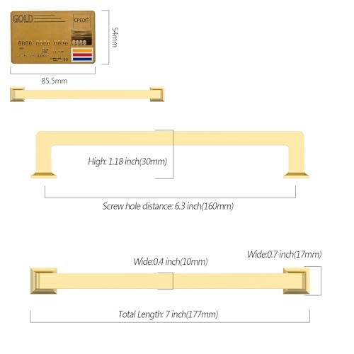 Amerdeco 10 Pack Brushed Gold Cabinet Pulls, 6.3 Inch(160MM) Hole Centers, Kitchen Cabinet Hardware, Modern Style, Indoor Use, Brass Material, Gold Finish - color: Brushed Gold, size: 6.25"/160MM Hole Center