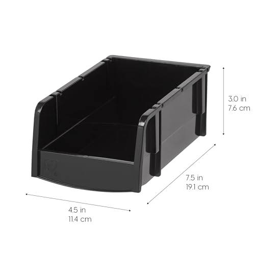 IRIS USA Small Stackable Storage Bins, 12-Pack, 7.5 x 4.5 x 3 inch, |Made in USA|, Plastic Open Front Shelf Bin for Organizing Parts, Hardware, Tools, Supplies, Garage Shelf, Pantry - Black - size: Small - 12 Pack