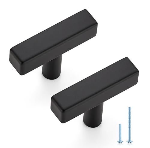 JOY DECOR 10 Pack Single Hole Matte Black Square Cabinet Handles Stainless Steel Cabinet Hardware Pulls for Kitchen and Drawers with 2 Inch Overall Length - color: Matte Black, size: Single Hole