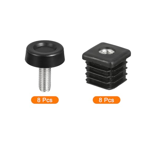 uxcell 8 Set Leveling Feet, M8x25x25mm Plastic Adjustable Furniture Leg Leveling Rectangle Tube Insert Screw-in Glide Levelers Fit Hole 25mm for Table Chair Furniture, Black - size: M8x25x25mm