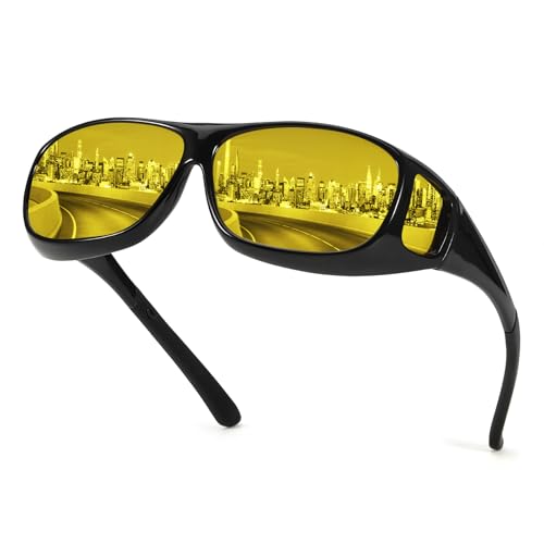 Myiaur Night Vision Glasses for Men Women, Polarized Fit Over Wrap Around Driving Glasses, Anti Glare and UV400 Protection - color: A01 Black/ Yellow Night Vision Glasses