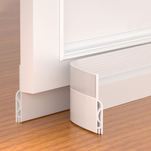 Door Draft Stopper,Adjustable Door Sweep for Bottom of Door,Silicone Weather Stripping Door Bottom Seal Blocker Air Noise,Under Door Gap Filler for Interior/Exterior Doors(White, 39inch) - color: White, size: 39inch