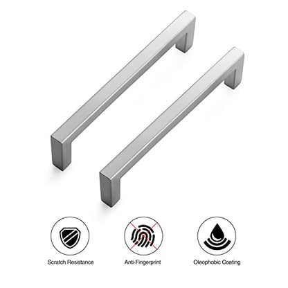 Ravinte 10 Pack Solid 5 Inch Center to Center Slim Square Bar Dresser Drawer Handles Kitchen Cabinet Handles Brushed Nickel Drawer Pulls Kitchen Cabinet Hardware Pulls - size: 5" Hole Center