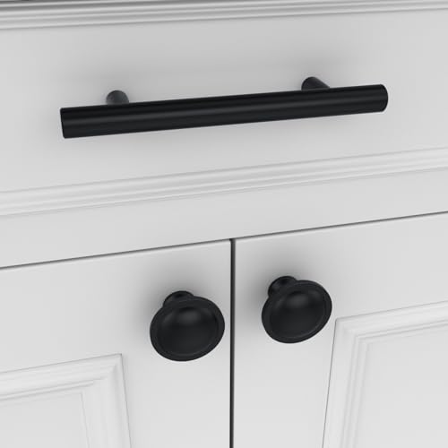 10 Pack Cabinet Knobs Black Round Mushroom Hardware Cabinet Knob for Dresser Drawer Diameter 1-1/2 Inch - color: Black