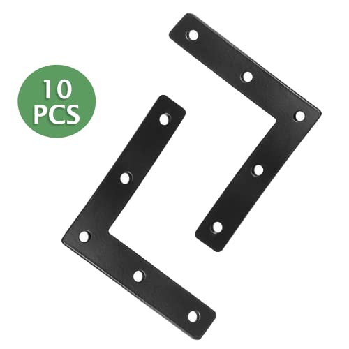 Uenhoy 10 Pcs L Shape Flat Mending Plates 80mm x 80mm (3.15" x 3.15") Flat Corner Braces, Right Angle Photo Frame Bracket, Black - size: 80x80mm/3.15"x3.15", style: L Shape