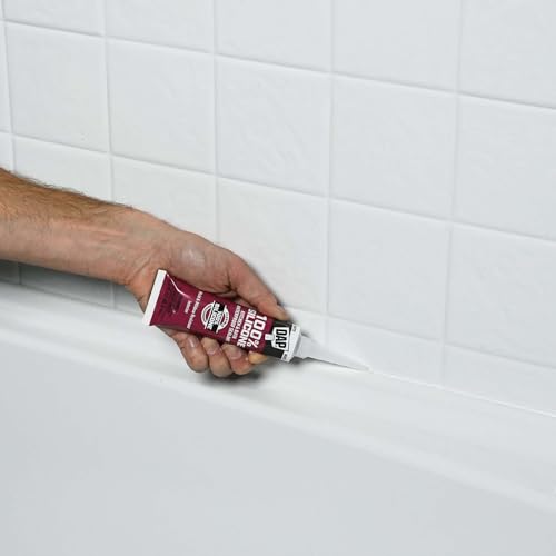 DAP 100% Silicone Rubber Kitchen, Bath & Plumbing Bath Sealant, White, 2.8 oz (7079800950)