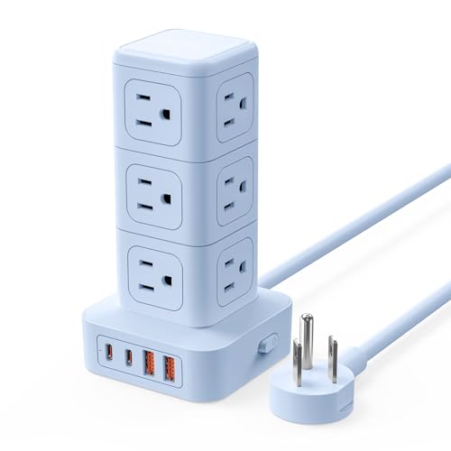 ORICO Power Strip Tower with Multiple Outlets, Tower Extension Cord with 12 AC Outlets 4 USB Ports (2 USB C), Space Saving Design, 5FT Cord Power Tower for Home, Office, Dorm - TPP20 - color: Blue