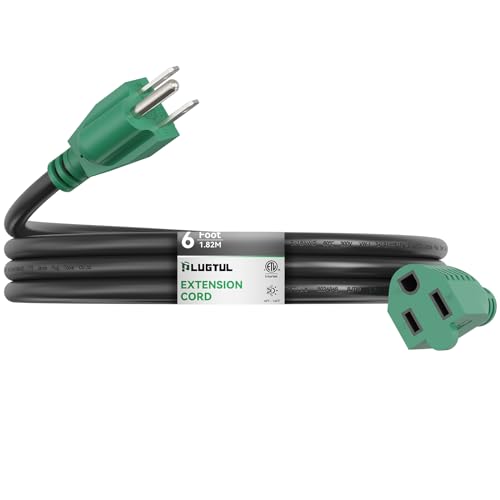 PLUGTUL 6 FT Extension Cord Waterproof, 16/3 Black Heavy Duty 3 Prong Extension Cord, 13A 1625W SJTW, ETL Listed, Great for Garden and Home - size: 6ft