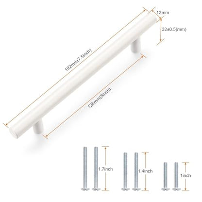Probrico 5 Pack Hole Centers (128mm) 5inch White Kitchen Cabinet Handles Stainless Steel White Cabinet Pulls Round T Bar Pull Handle for Cabinets and Drawers Total Length 7.5inch - color: White, size: Hole Centers: 5"