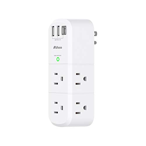 Outlet Extender with Rotating Plug, Mifaso Surge Protector 6 AC Multi Plug Wall Outlets and 3 USB Ports, 1800 Joules, 3-Sided Swivel Power Strip Spaced Splitter for Home, Travel, Dorm Room Essentials - color: White, size: 2A1C, 1 Pack