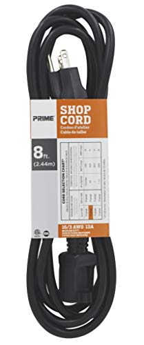 Prime Wire & Cable EC502608 8-Foot 16/3 SJTW Indoor and Outdoor Extension Cord, Black