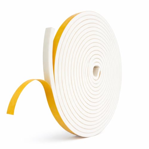 Weather Stripping Foam Tape, 17 Ft Door Seal Strip, EVA Material, High Density 1/4" Thick, No Residue Adhesive, Weatherproof Door Seal Strip for Sliding Door, Windows, White (1/2" Wide) - size: 1/2" Wide