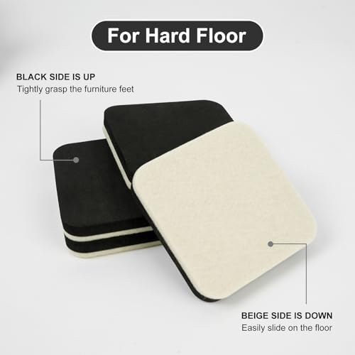 Furniture Sliders 8 Pcs 4 Inch Square Felt Furniture Slider Reusable Heavy Duty Furniture Sliders for Hardwood Floors and Other Hard Surfaces - size: 4 inch Square