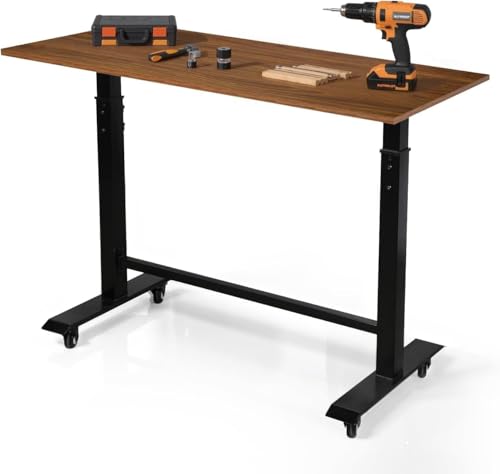 47" Adjustable Height Workbench(32-42''),Heavy Duty Work Bench with Switchable Wheels and Feet Mat,Portable Workbench Suitable for Workshop,Office,Garage