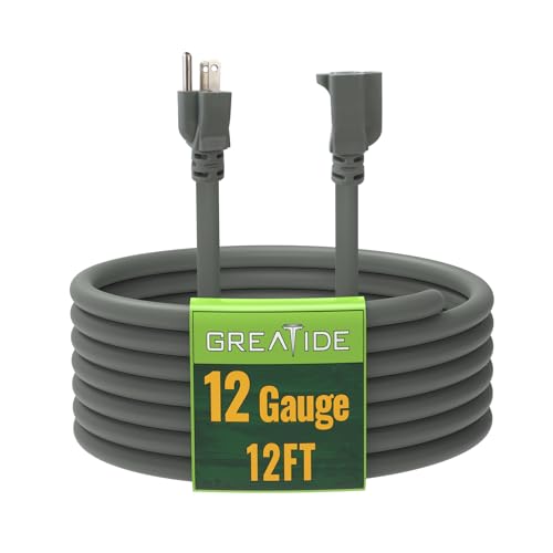 12 Ft Outdoor Extension Cord - 12/3 SJTW Heavy Duty Grey Extension Cable with 3 Prong Grounded Plug - Power Cord for Lawn, Garden, Appliances - color: Grey, size: 12 ft