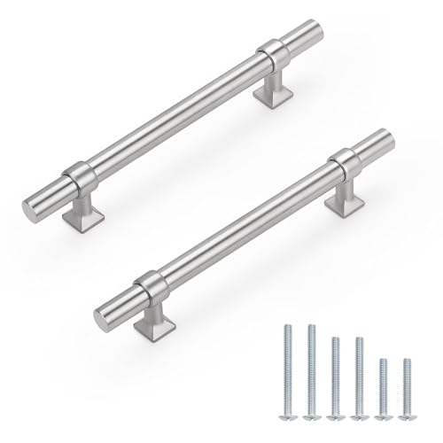 knobelite 5 Pack Hole Centers 5 inch Brushed Nickel Cabinet Handles Stainless Steel Kitchen Dresser Pulls with Zinc Alloy T Bar Drawer Pull Handle 7.5inch Length - color: Brushed Nickel, size: Hole Centers: 5inch