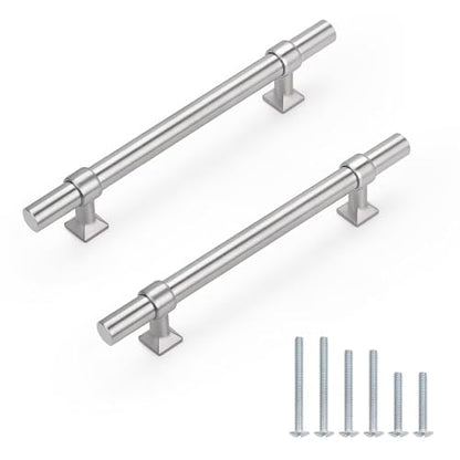 knobelite 5 Pack Hole Centers 5 inch Brushed Nickel Cabinet Handles Stainless Steel Kitchen Dresser Pulls with Zinc Alloy T Bar Drawer Pull Handle 7.5inch Length - color: Brushed Nickel, size: Hole Centers: 5inch