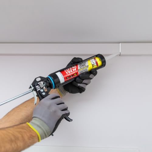 Total Tech, White, 9.8oz Cartridges, Heavy-Duty Construction Adhesive & Sealant Caulk, Flexible, All-Weather, Watertight, UV-Resistant, High Strength, Instant Grab, Ideal for Pools, Bathtubs - color: White