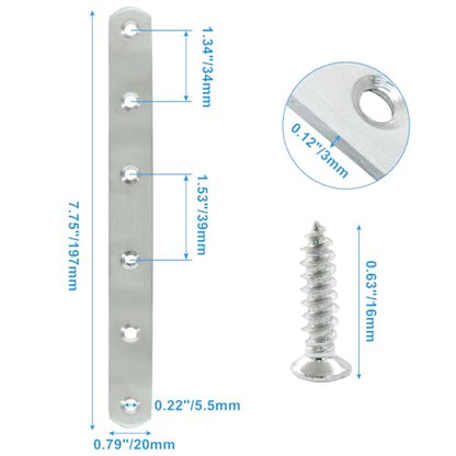 4 Pack 8 Inch Stainless Steel Flat Plate Straight Bracket Flat Metal Brace Bracket, 200mm Metal Brackets Mending Repair Plate Brace with Screws for Wood Straight Brace - size: 8"-200mm-Silver