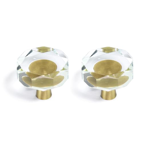 2 Pack Glass Crystal Knobs Brass Drawer Pull Cabinet Handle Gold Furniture Hardware for Dresser Kitchen (Polygon) - color: Gold_Polygon, size: 2Pack-1.2"x1.2"