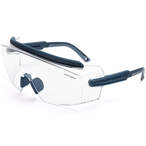UKNOW Safety Goggles Over Glasses, Safety Glasses Anti Fog Wraparound Eye Protection, Protective Eyewear ANSI Z87.1 - color: Slate