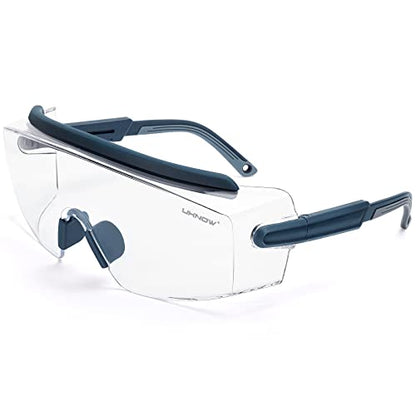 UKNOW Safety Goggles Over Glasses, Safety Glasses Anti Fog Wraparound Eye Protection, Protective Eyewear ANSI Z87.1 - color: Slate