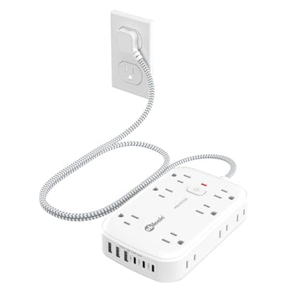 Flat Multi Plug Extender with 6 USB Wall Charger(3 USB C), 12 AC Outlets Wall Adapter, 3 ft Thin Extension Cord, Flat Plug Surge Protector Power Strip (2100J) for Home, Office, College Dorm. White - size: 3 FT, style: 12AC+3U3C