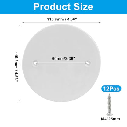 12 Pcs 4.56 Inch White Plastic Ceiling Blank, 2.36" Hole Distance Flat Round Wall Hole Cover Circle Wall Plate Ceiling Cover Plate with Screws for Ceilings or Wall