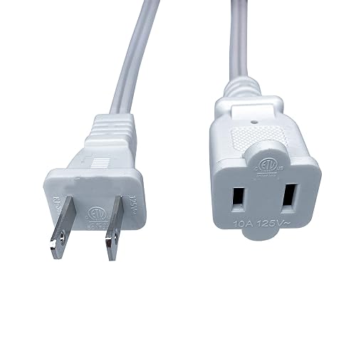 5 FT Extension Cord, White 2 Prong Power Cord Cable,Small Short 18 AWG Power Cable, US Male Female Extension Cords for Nema 1-15P to 1-15R, Used for Indoor,Home,Office,Lights - color: White, size: 5 Foot-1 Pack