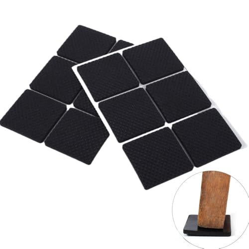 Non-Slip Rubber Furniture Pads, 12Pcs Wood Floor Protector Pad Table Chair Leg Floor Protectors Square Rubber Feet Self-Adhesive Protector Set(Black)