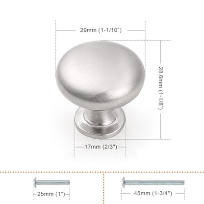 Probrico 5 Pack Cabinet Knobs Hardware,Furniture Round Knobs in Brushed Nickel Finish,1-3/16 inch(29.5mm) Diameter Kitchen Pull Knobs - color: Brushed Nickel