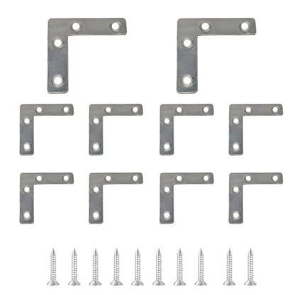 10PCS (60x60mm) Flat L Brackets Corner Braces, Heavy Duty Steel Right Angle Support Plates for Furniture, Shelves, Photo Frames, Cabinet Repair (Silver) - size: 2.36" x 2.36", style: Silver