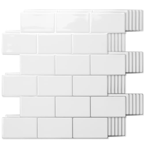 Art3d Peel and Stick White with Silver Grout Wall Tiles – 10-Pack of 12 x12 Thickened Design Backsplash, Self-Adhesive Tile for Kitchen & Bathroom Decor - color: White with Silver Grout