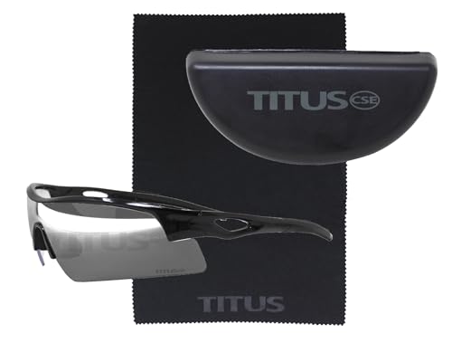 TITUS G20 All Sport Safety Glasses Shooting Eyewear Motorcycle Protection ANSI Z87+ Compliant - color: Black Frame - Mirror Lens - With Fitted Hard Case