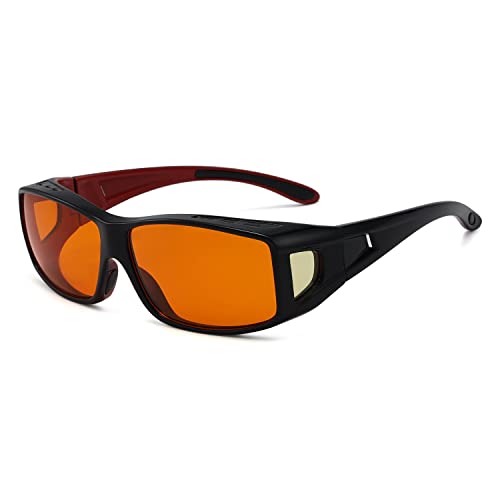 Eyekepper 100% Blue Light Reduction,Fitover Anti-Blue Blocking Computer Glasses Amber Lenses Black Red - color: 1805-black Red-100% Blue Light Blocking