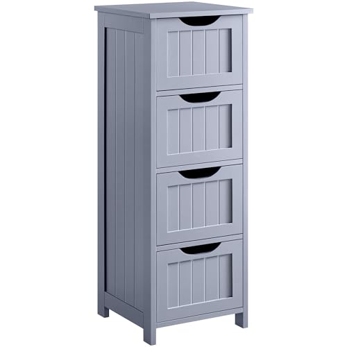 Yaheetech Bathroom Floor Cabinet, Wooden Side Storage Organizer, 4 Drawers Free-Standing Cabinet for Bathroom/Hallway/Living Room, Gray - color: Grey