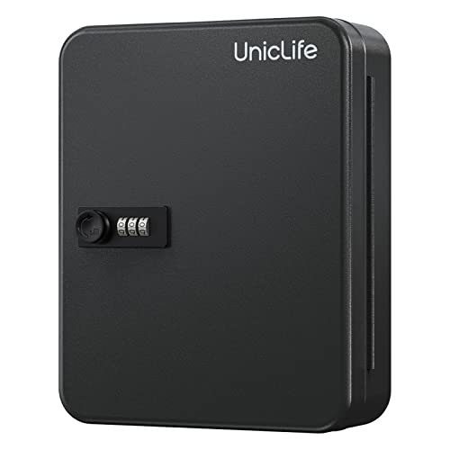 Uniclife 48 Position Key Cabinet with Combination Lock Resettable Black Digital Security Storage Box Steel Key Organizer with Colorful Key Tag Labels Stickers and Hooks - color: Black, size: 48 Keys