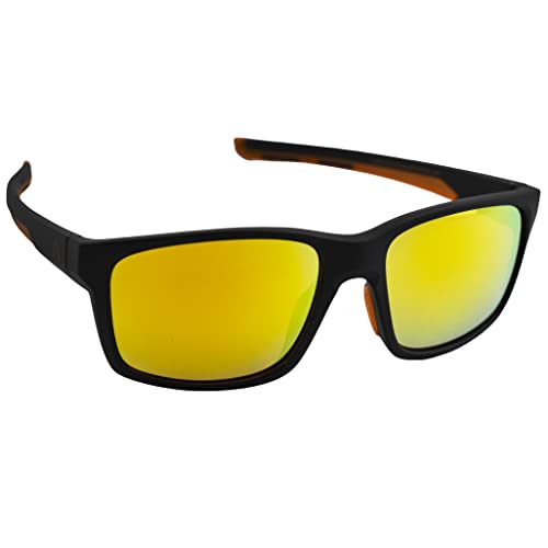 Alpha Omega AO4 Wraparound Sports Motorcycle Sunglasses Riding Glasses for Men or Women Black Frame w/Orange Mirror Lens