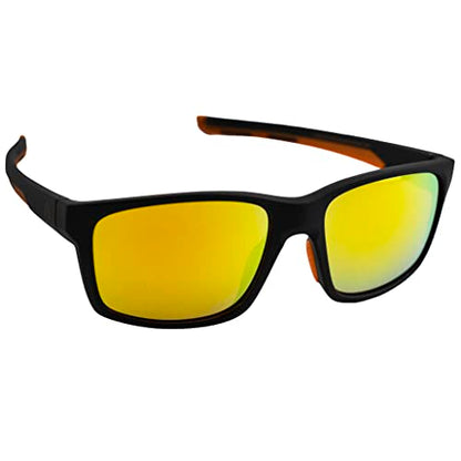 Alpha Omega AO4 Wraparound Sports Motorcycle Sunglasses Riding Glasses for Men or Women Black Frame w/Orange Mirror Lens