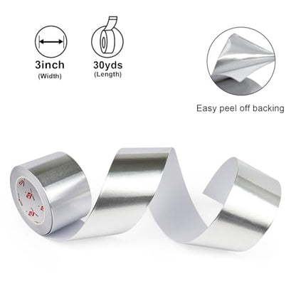BOMEI PACK Aluminum Foil Tape,Heavy Duty Metal Foil Tape,High Temperature Silver Duct Tape,Perfect for Sealing & Patching,HVAC,Air Ducts,Insulation and Metal Repair (6 Inch) - size: 6 Inch x 30 Yards