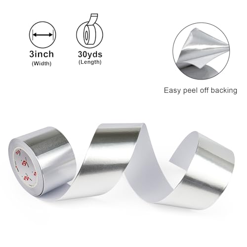 BOMEI PACK Aluminum Foil Tape,Heavy Duty Metal Foil Tape,High Temperature Silver Duct Tape,Perfect for Sealing & Patching,HVAC,Air Ducts,Insulation and Metal Repair (3 Inch) - size: 3 Inch x 30 Yards